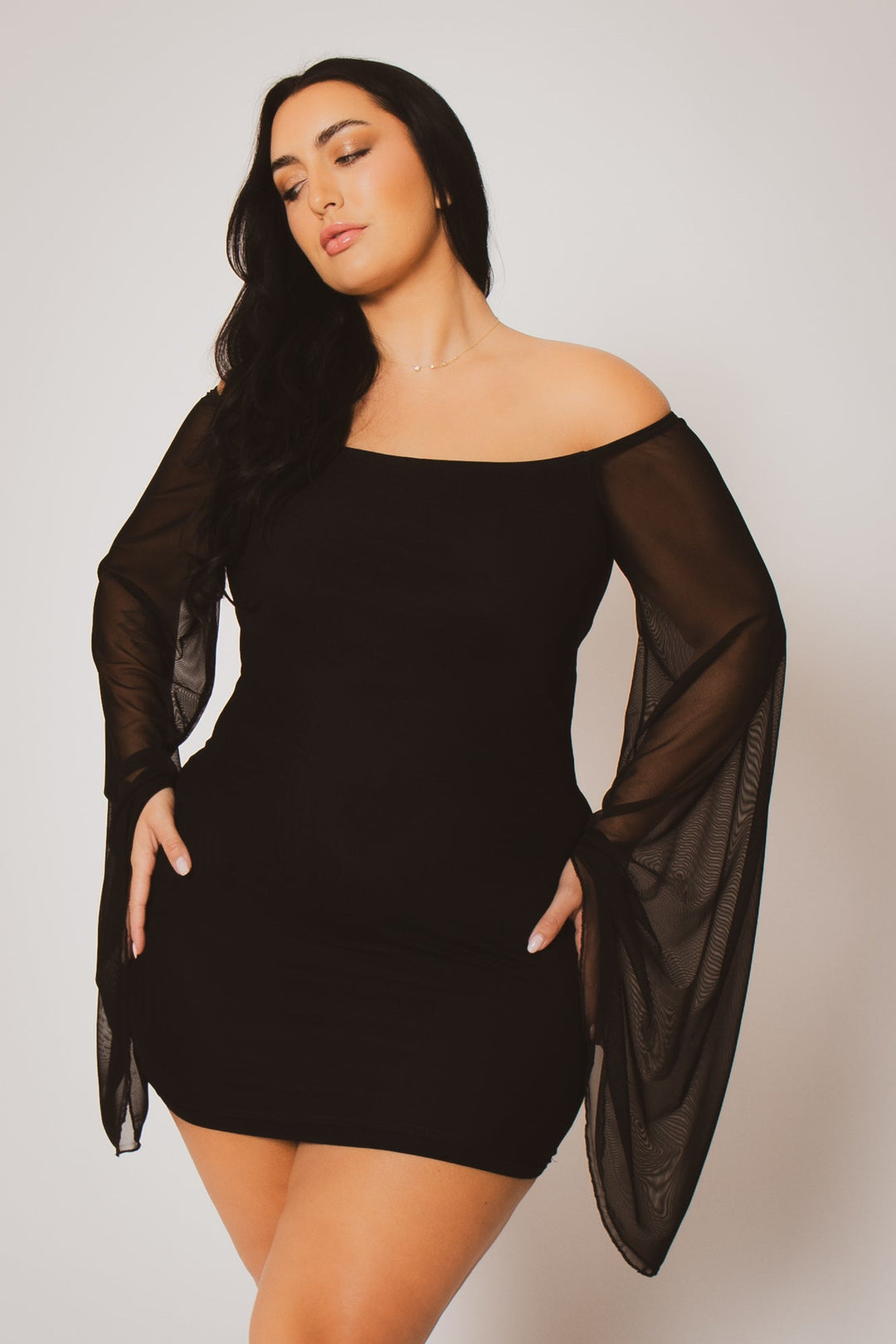 Curvy Sense Dresses Plus Size Siren Sheer Sleeve Dress - Black