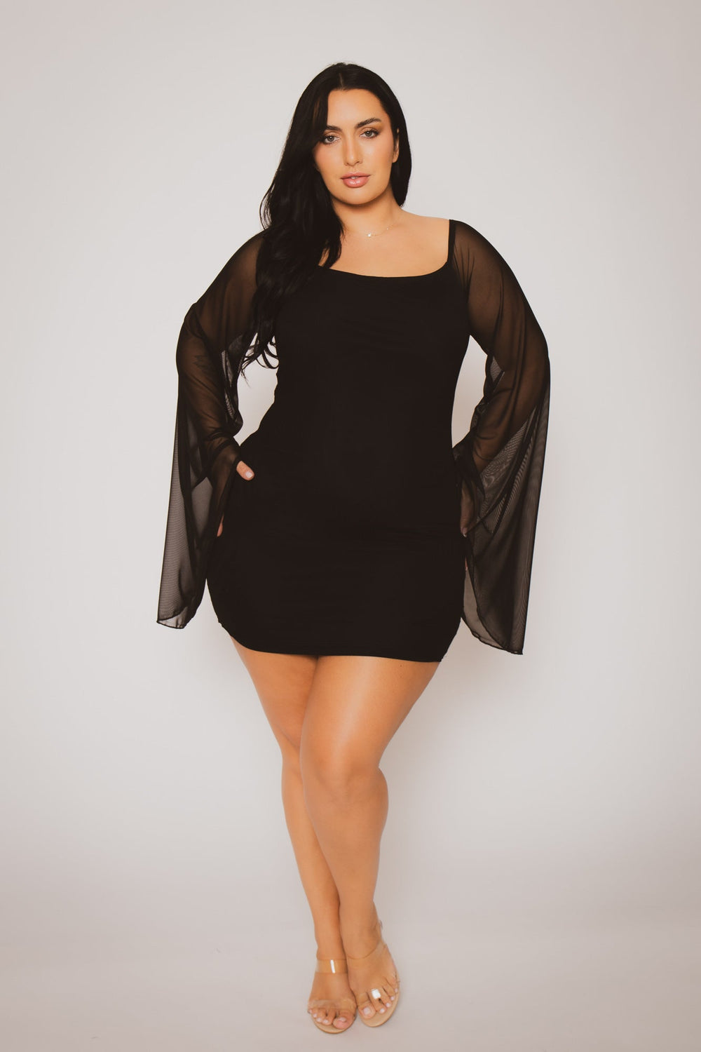 Curvy Sense Dresses Plus Size Siren Sheer Sleeve Dress - Black