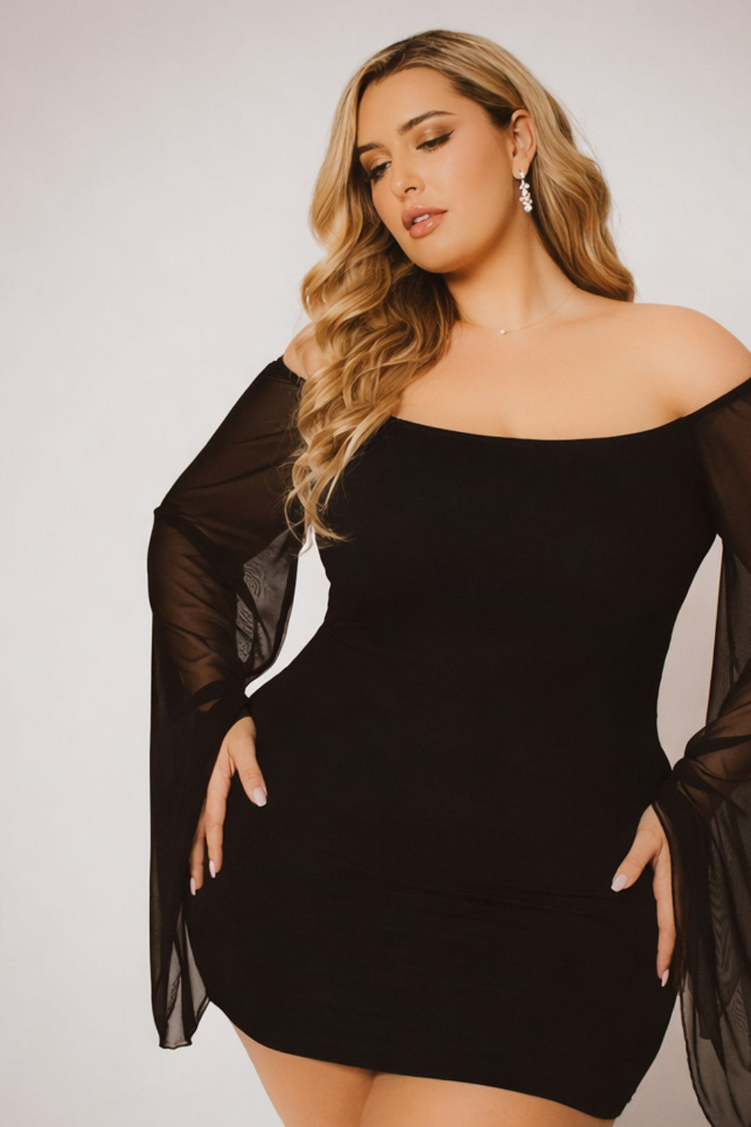 Curvy Sense Inc. Dresses Plus Size Siren Sheer Sleeve Dress - Black