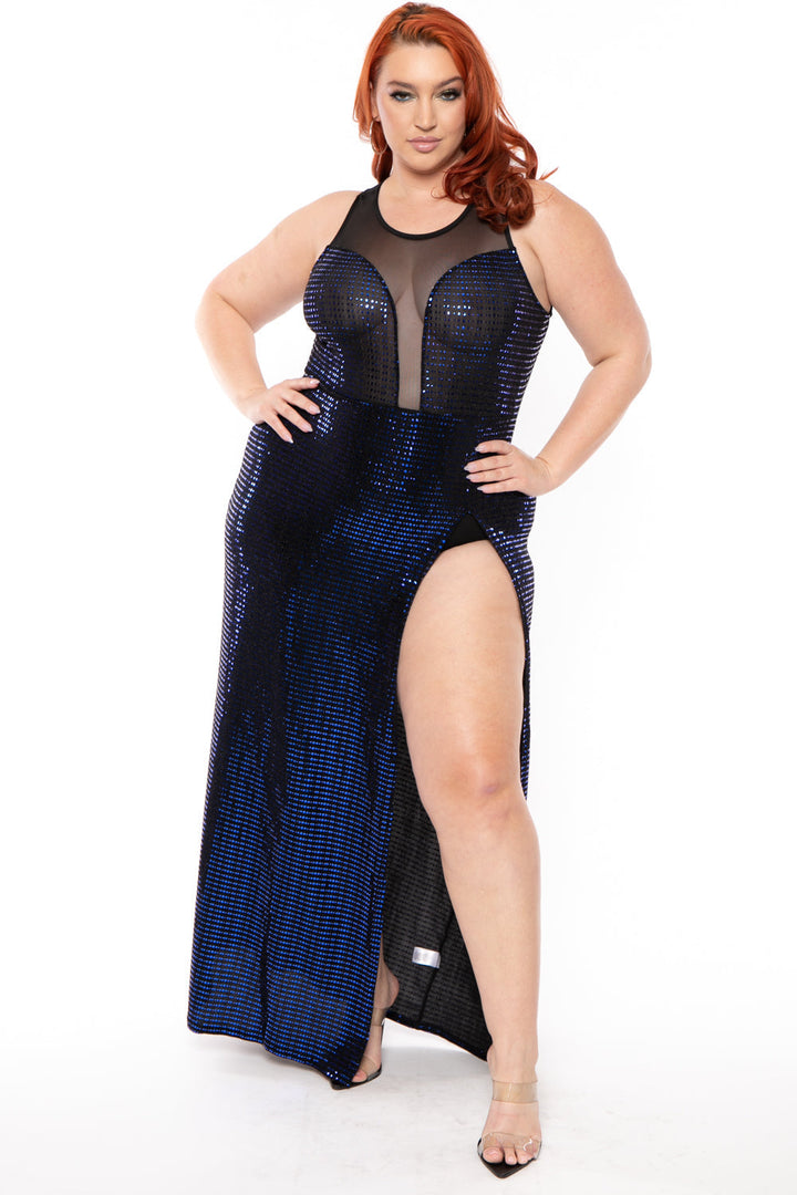 Curvy Sense Dresses 1X / Blue Plus Size Siren Shimmer Dress- Blue