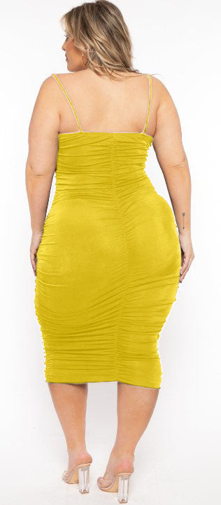Gibiu Dresses Plus Size  Slinky All Ruched Dress - Lime