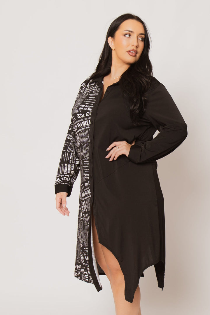H & H FASHION Dresses Plus Size Sloane City Print Dress- Black/White