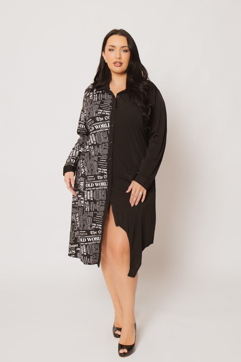 H & H FASHION Dresses Plus Size Sloane City Print Dress- Black/White