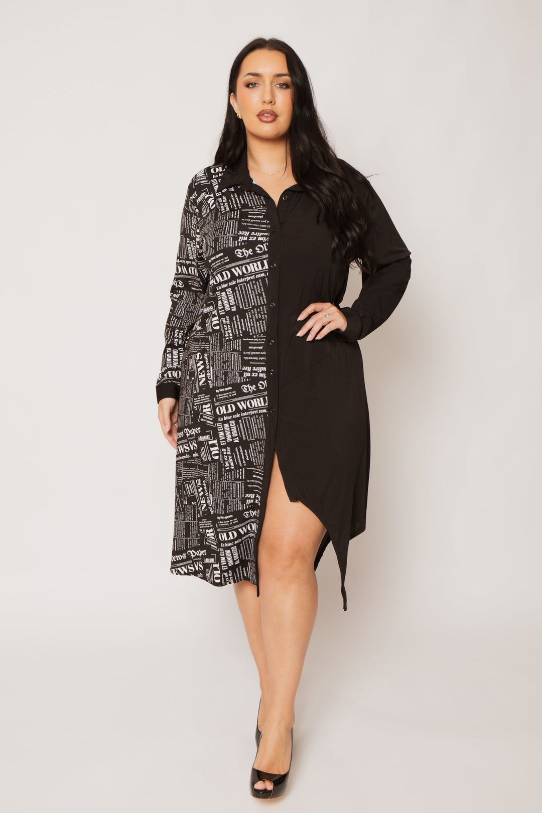 H & H FASHION Dresses Plus Size Sloane City Print Dress- Black/White