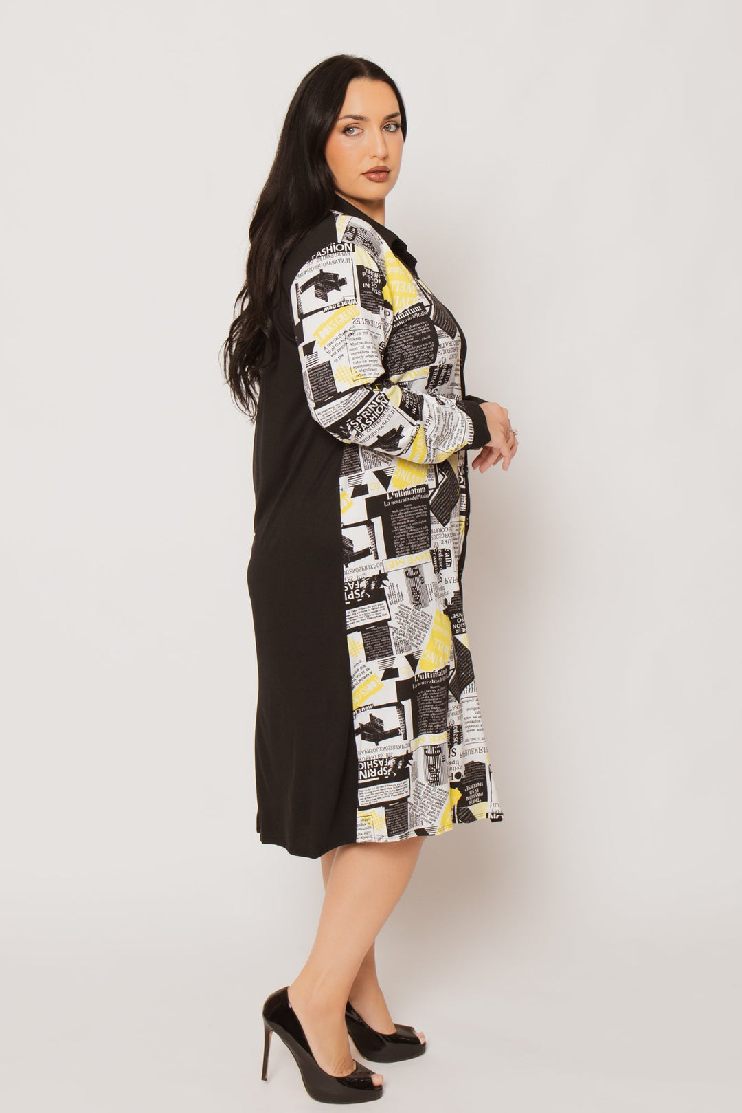 H & H FASHION Dresses Plus Size Sloane City Print Dress- Black/Yellow