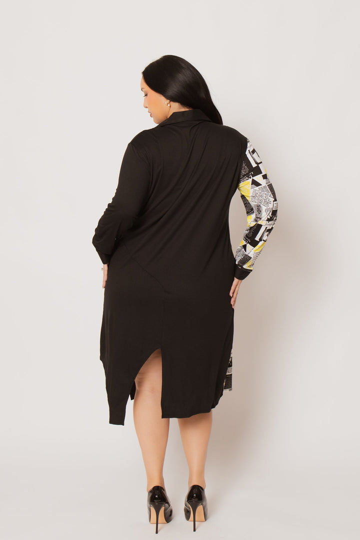 H & H FASHION Dresses Plus Size Sloane City Print Dress- Black/Yellow