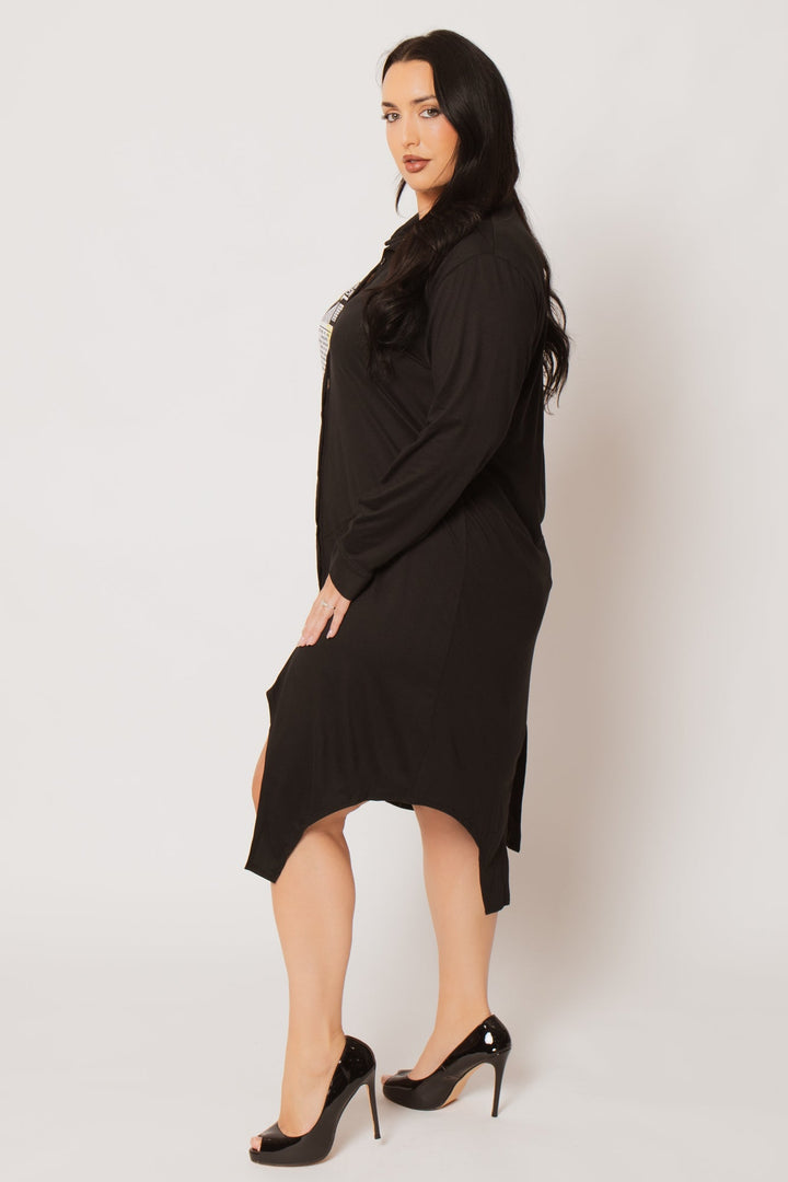 H & H FASHION Dresses Plus Size Sloane City Print Dress- Black/Yellow