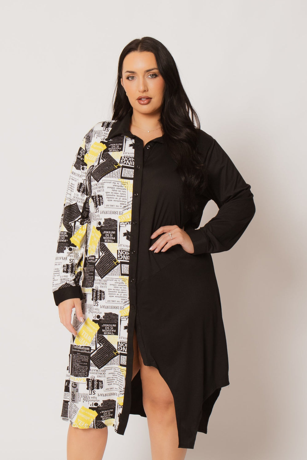 H & H FASHION Dresses Plus Size Sloane City Print Dress- Black/Yellow