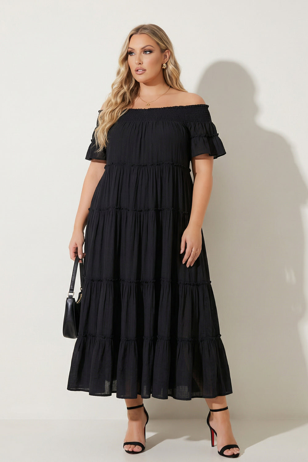 Sweet Lovely Dresses Plus Size Smocked Midi Dress - Black