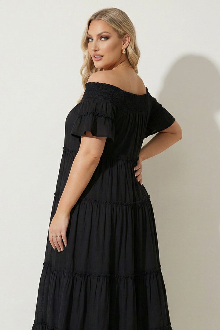 Sweet Lovely Dresses Plus Size Smocked Midi Dress - Black