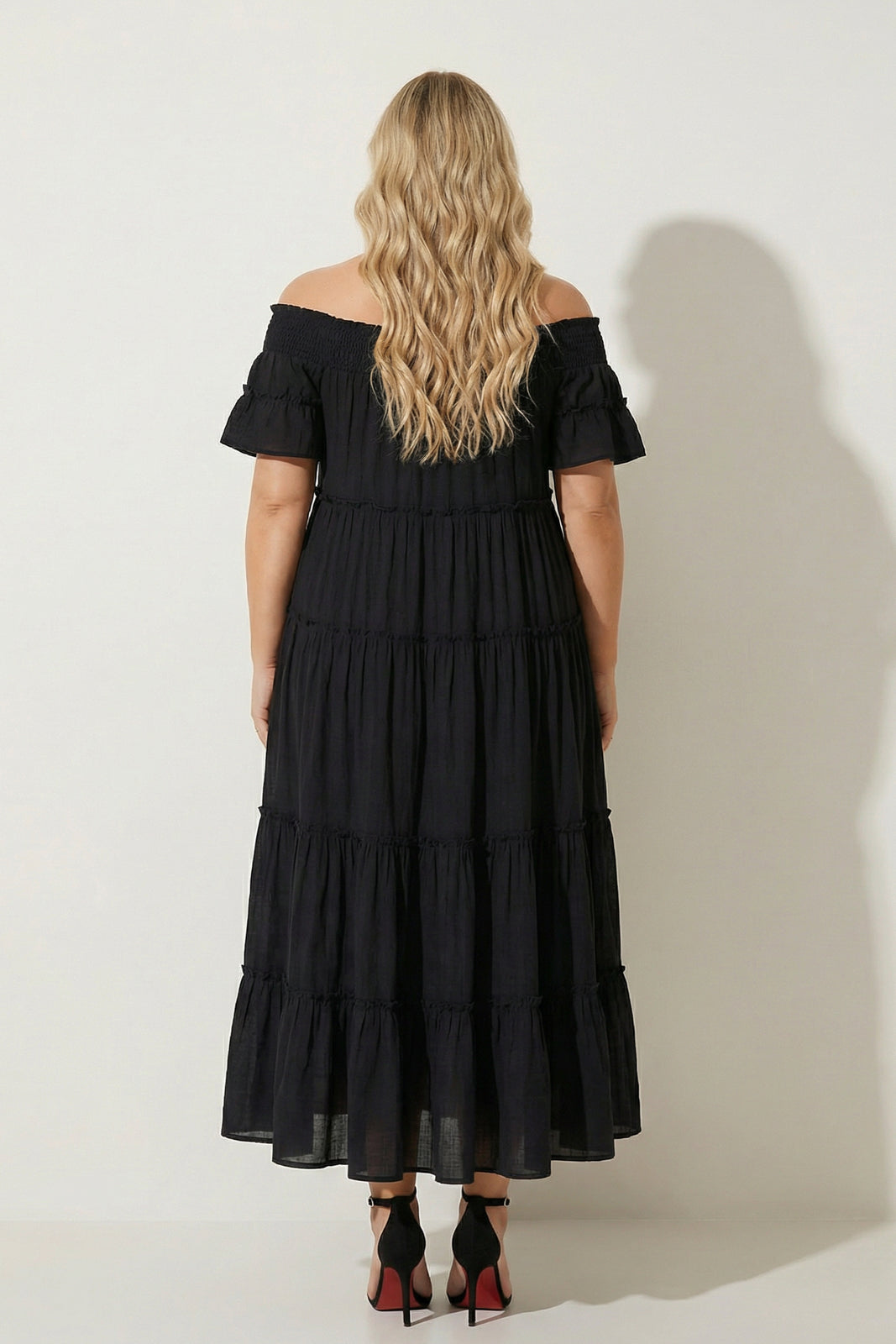 Sweet Lovely Dresses Plus Size Smocked Midi Dress - Black