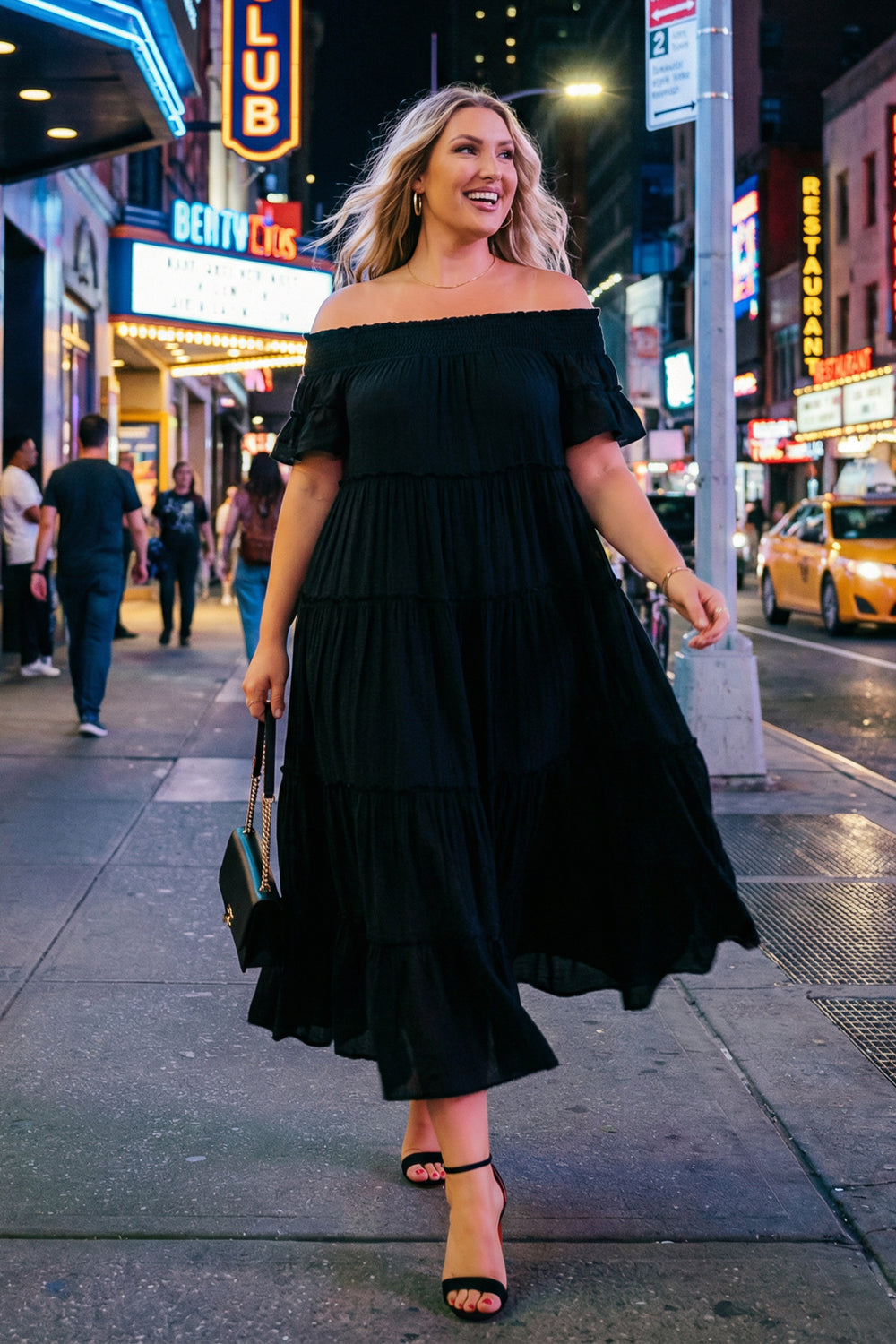 Sweet Lovely Dresses Plus Size Smocked Midi Dress - Black