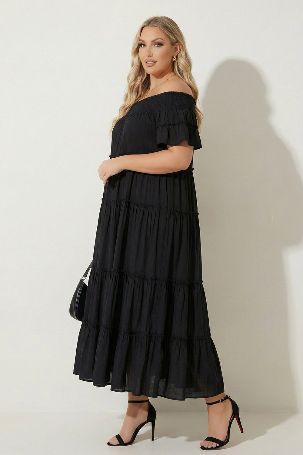 Sweet Lovely Dresses Plus Size Smocked Midi Dress - Black
