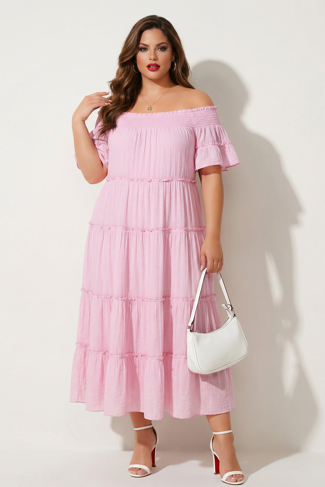 Sweet Lovely Dresses Plus Size Smocked Midi Dress - Pink