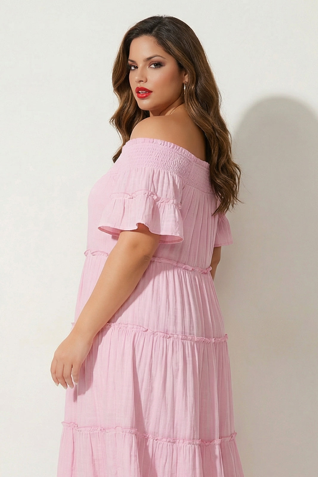 Sweet Lovely Dresses Plus Size Smocked Midi Dress - Pink