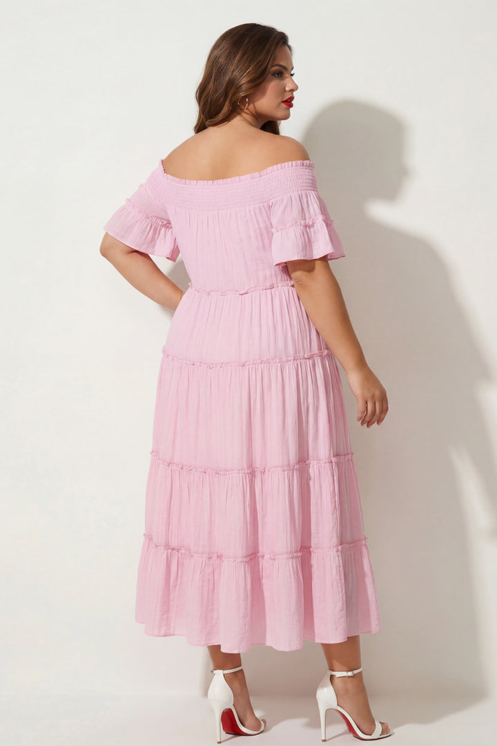 Sweet Lovely Dresses Plus Size Smocked Midi Dress - Pink