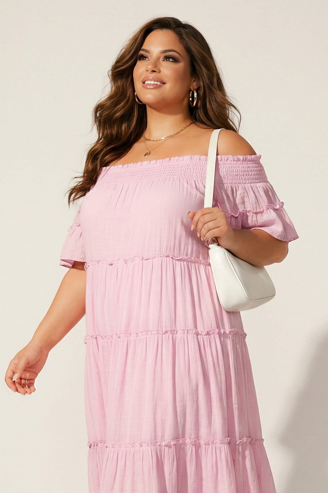 Sweet Lovely Dresses Plus Size Smocked Midi Dress - Pink