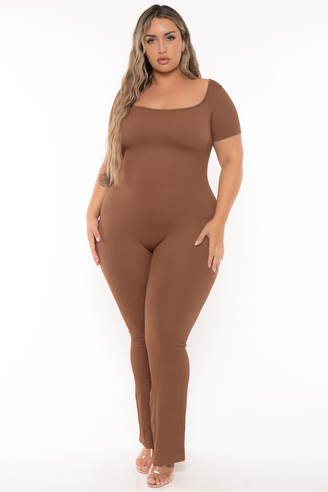 XIAMEN HEXIN INTERNATIONAL Dresses Plus Size  Snatched Jumpsuit - Brown