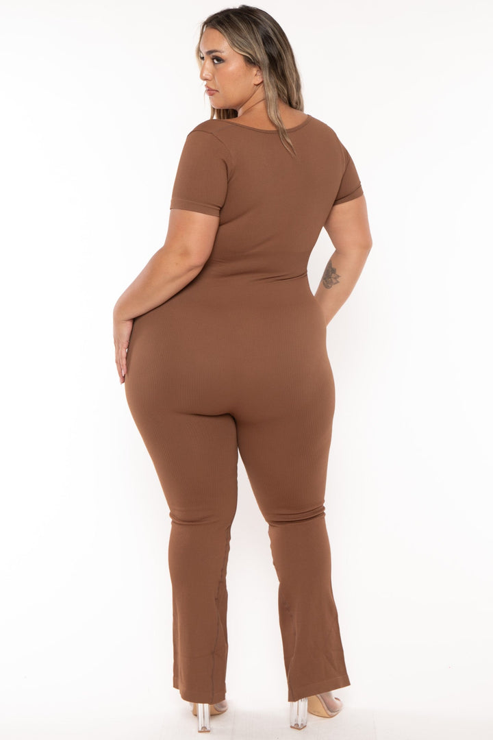 XIAMEN HEXIN INTERNATIONAL Dresses Plus Size  Snatched Jumpsuit - Brown