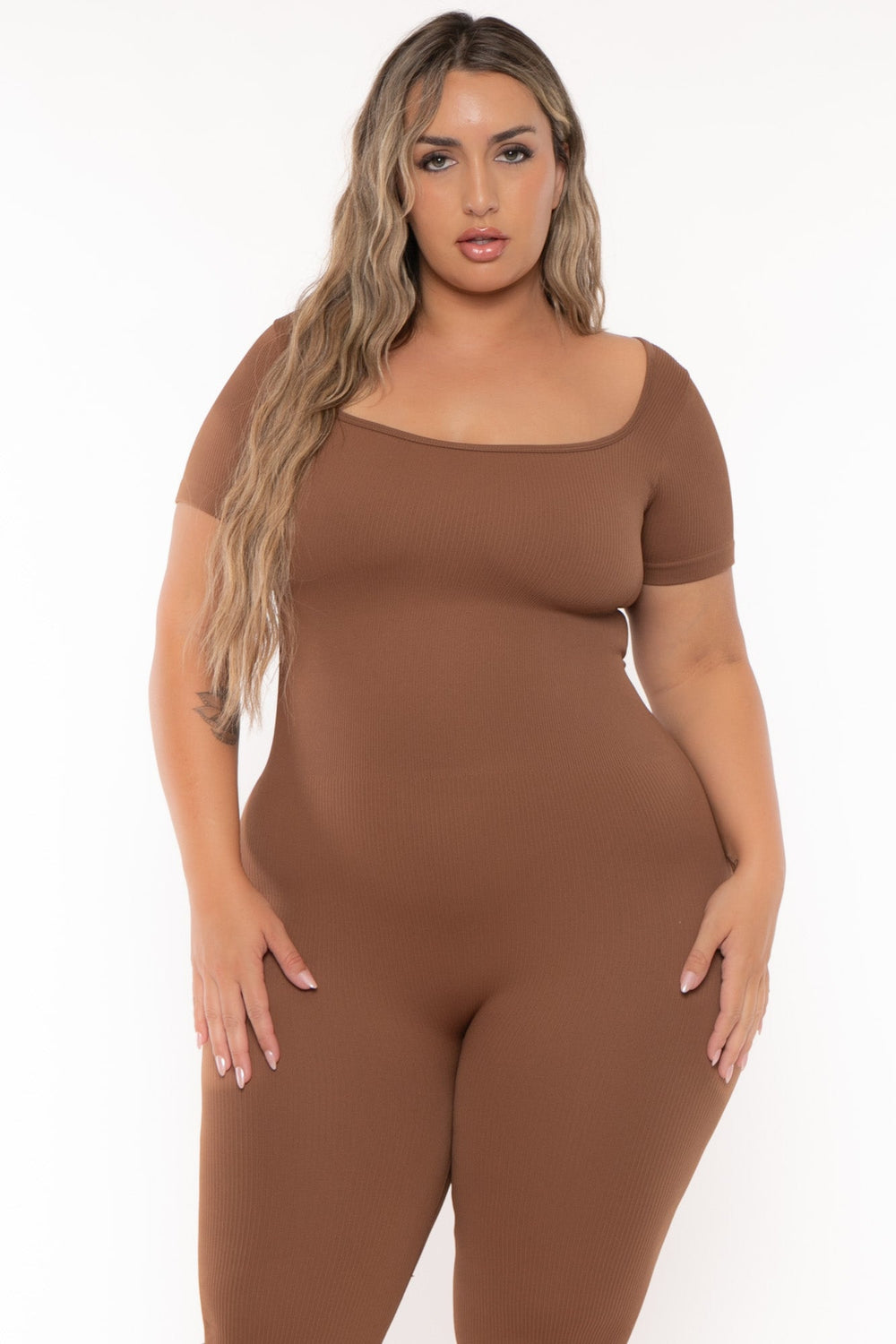 XIAMEN HEXIN INTERNATIONAL Dresses Plus Size  Snatched Jumpsuit - Brown