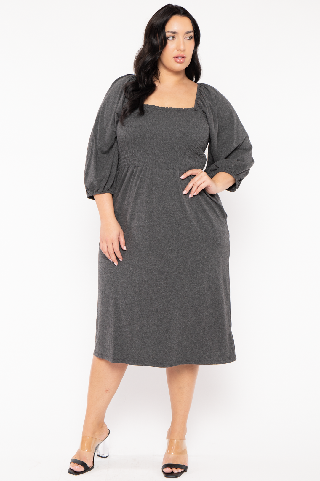 CULTURE CODE Dresses Plus Size Sonia Smocked  Dress -Charcoal