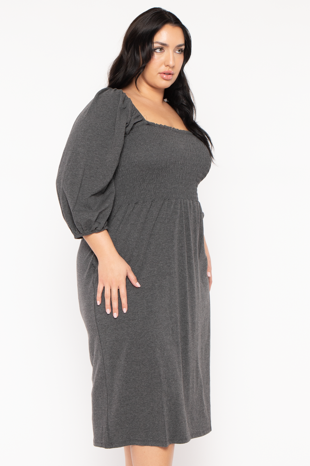 CULTURE CODE Dresses Plus Size Sonia Smocked  Dress -Charcoal