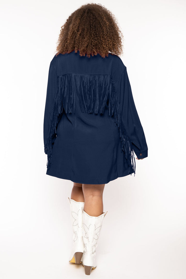 CULTURE CODE Dresses Plus Size Sonya  Fringe  Shirt Dress - Navy