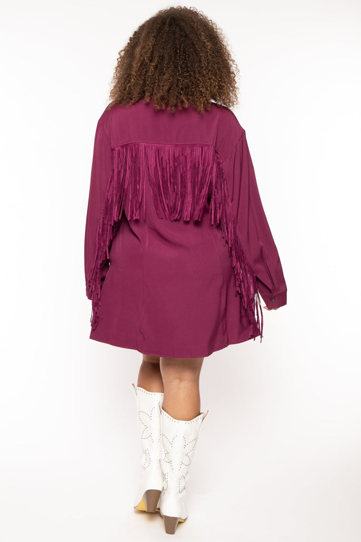 Jade By Jane Dresses Plus Size Sonya  Fringe  Shirt Dress - Plum
