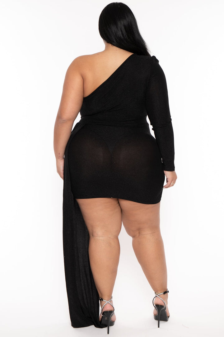 Aria Romance Dresses Plus Size Sorel Glitter  Bodycon Dress- Black