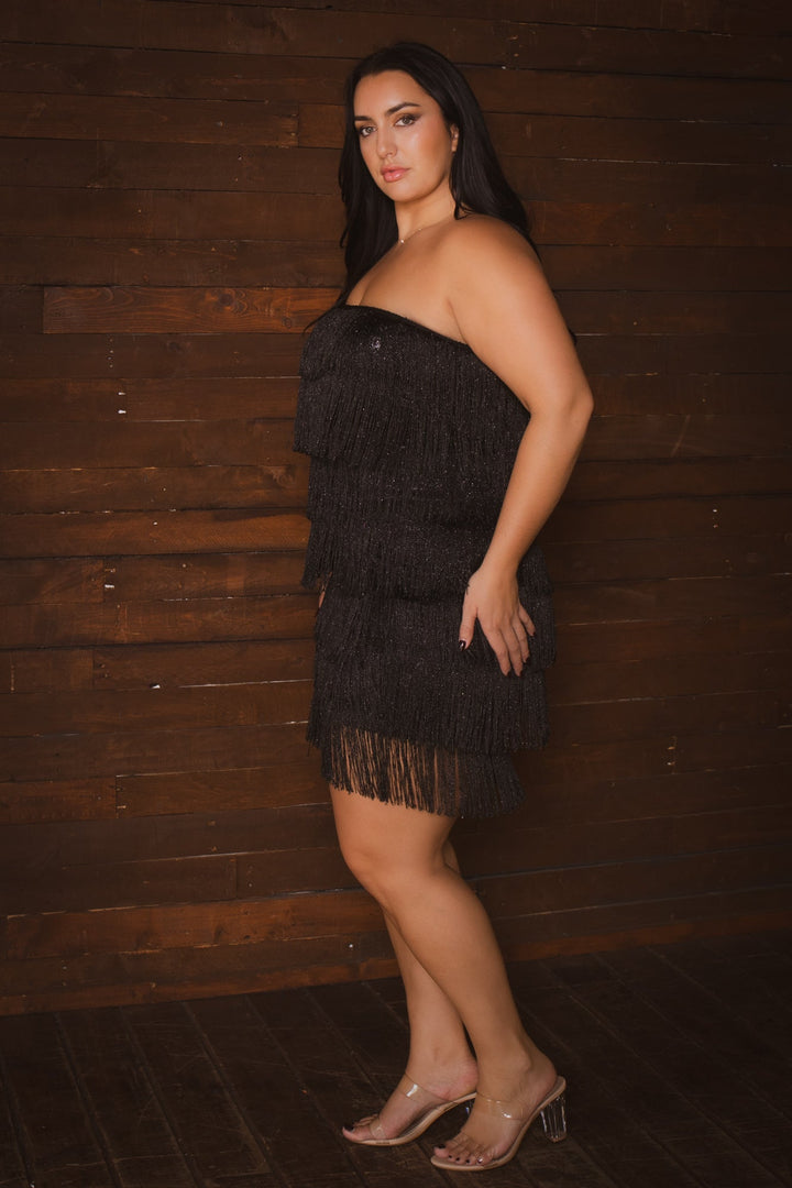 SYMPHONY Dresses Plus Size Sparkle Fringe Dress - Black