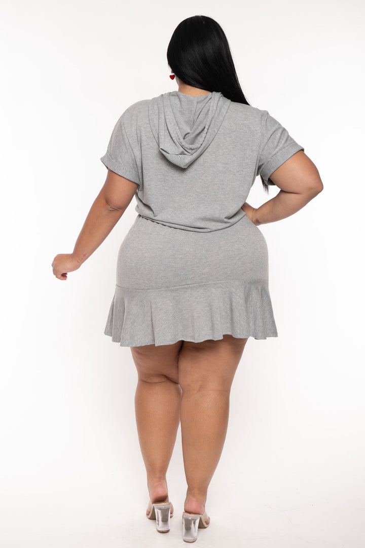 Curvy Sense Dresses Plus Size Stacie Hoodie  Mini  Dress - Heather Grey