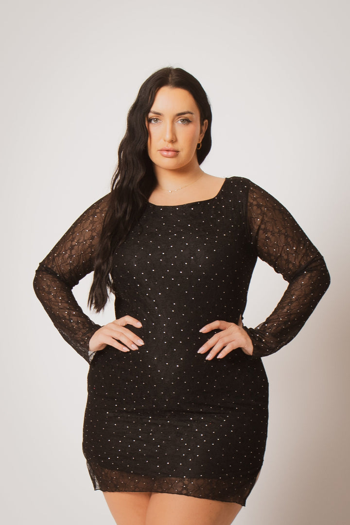 Blue Leopard Dresses Plus Size Starlace Mini Dress - Black