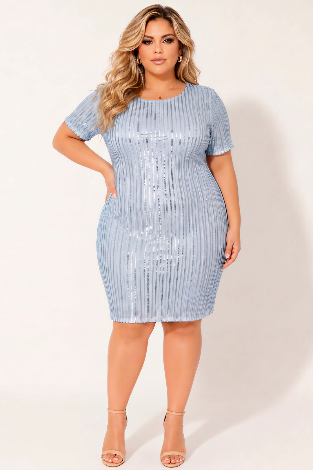 Curvy Sense Inc. Dresses Plus Size Starlight Sequin Dress - Blue