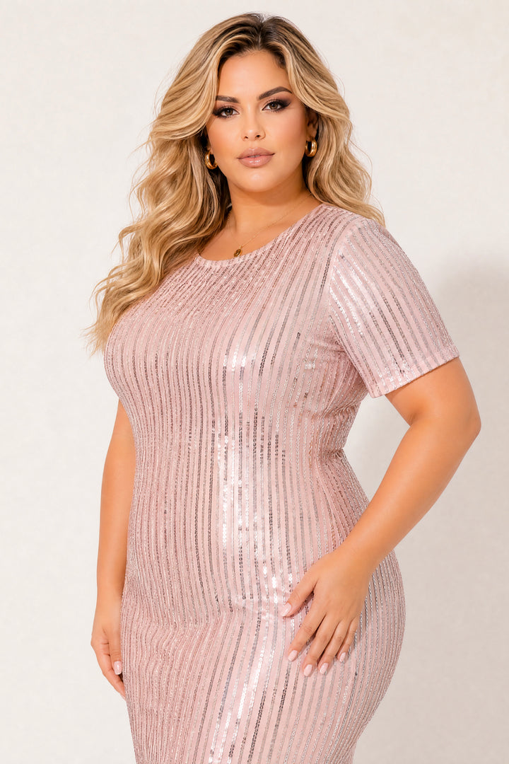 Curvy Sense Inc. Dresses Plus Size Starlight Sequin Dress - Peach