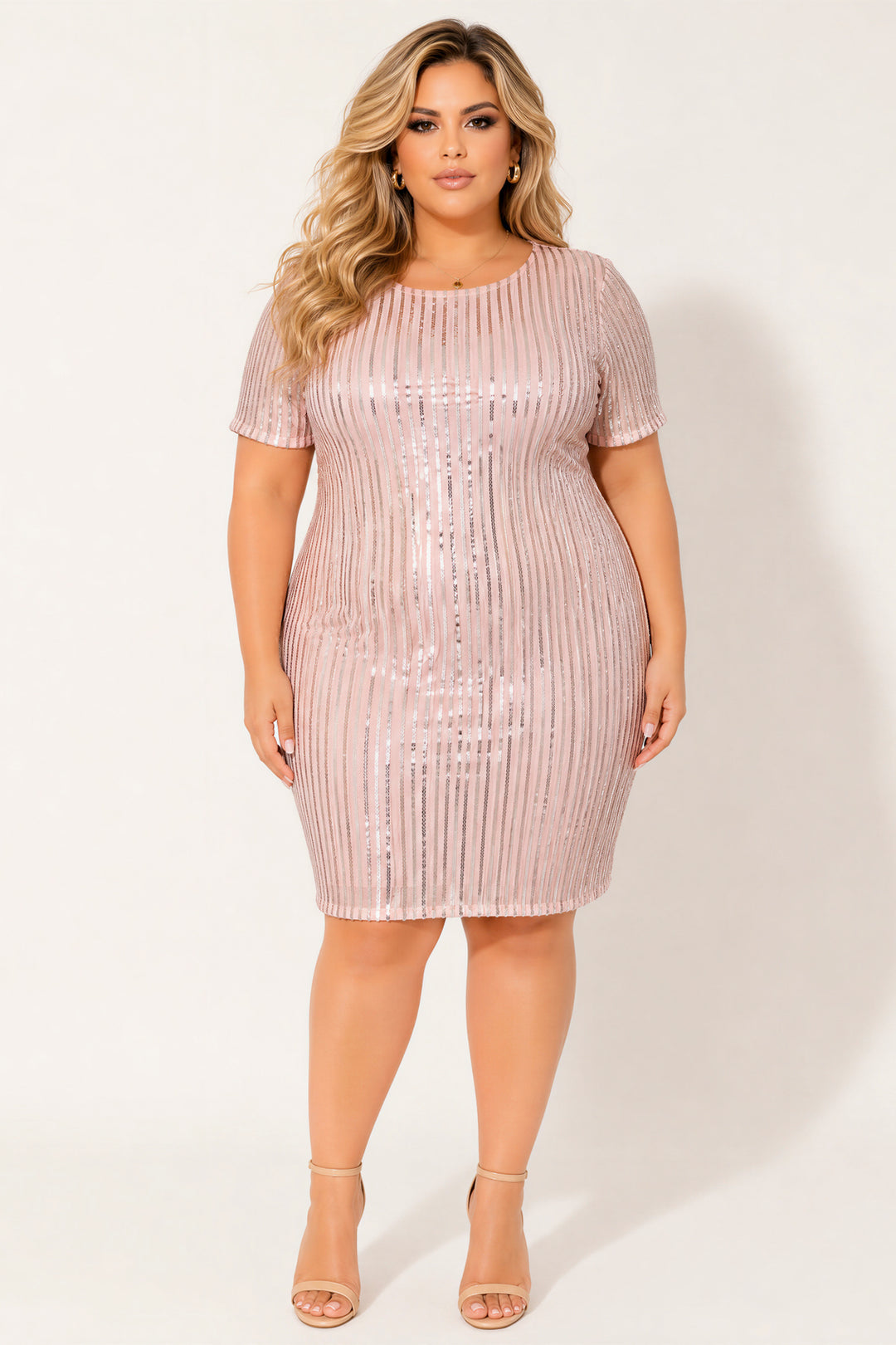 Curvy Sense Inc. Dresses Plus Size Starlight Sequin Dress - Peach
