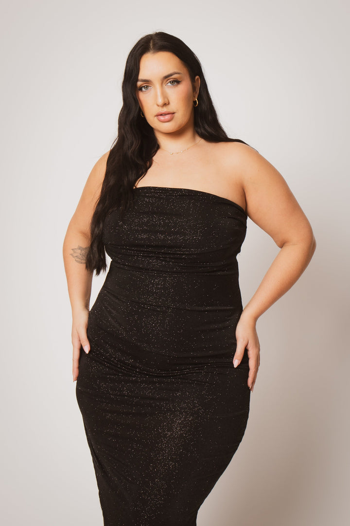 Blue Leopard Dresses Plus Size Starlight Strapless  Dress - Black