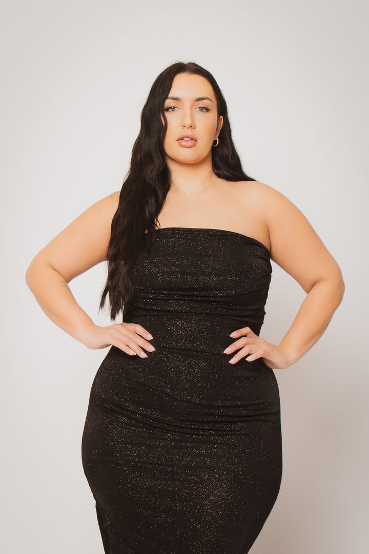 Blue Leopard Dresses Plus Size Starlight Strapless  Dress - Black