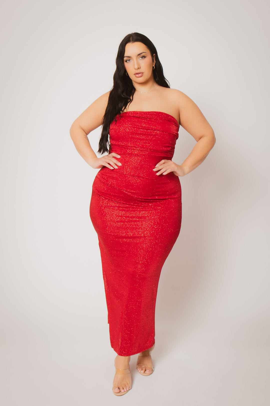 Blue Leopard Dresses Plus Size Starlight Strapless  Dress - Red