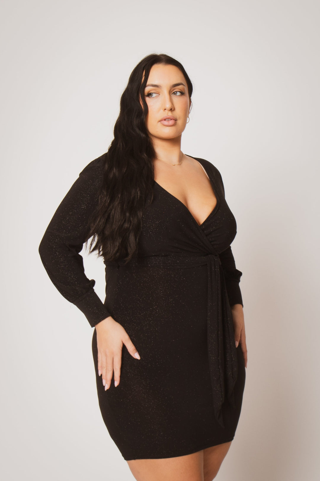 Plus Size Starlit Cinch Dress - Black 3X / Black at Curvy Sense Plus Size Starlit Cinch Dress - Black 3X / Black at Curvy Sense