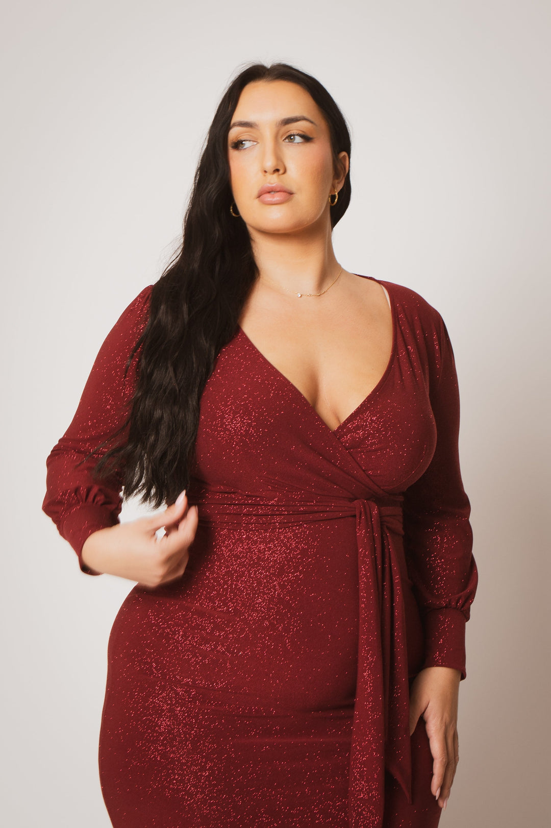 Plus Size Starlit Cinch Dress - Burgundy 1X / Burgundy at Curvy Sense Plus Size Starlit Cinch Dress - Burgundy 1X / Burgundy at Curvy Sense