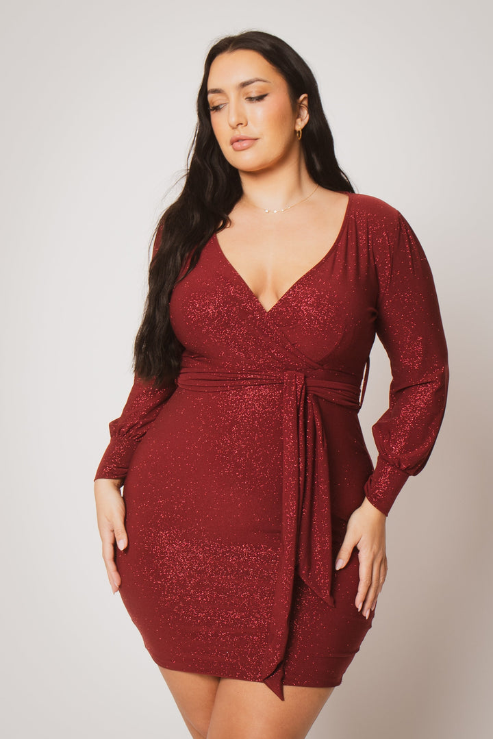 Blue Leopard Dresses Plus Size Starlit Cinch Dress - Burgundy