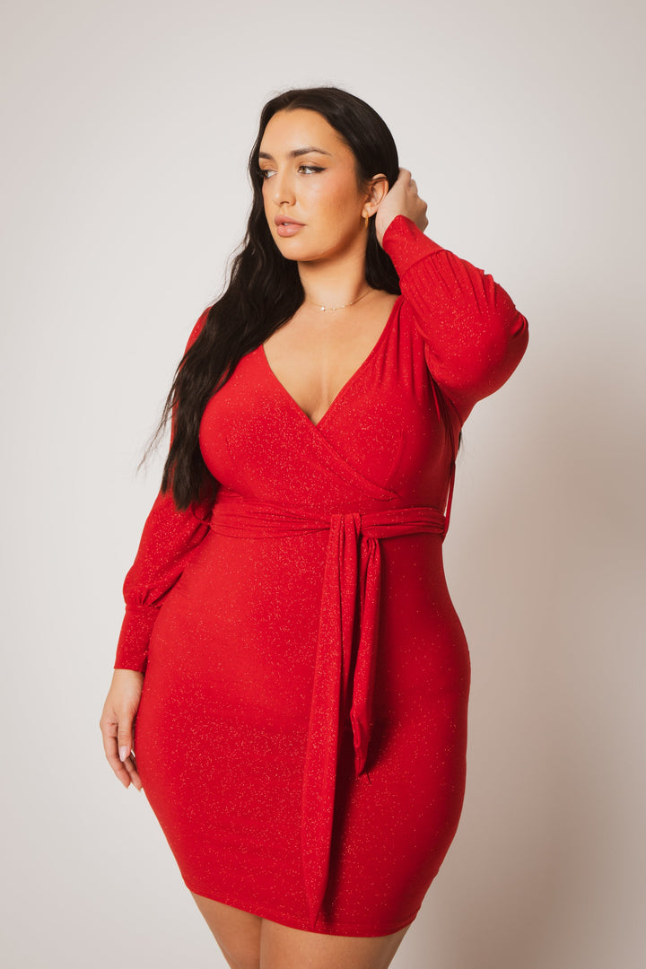Blue Leopard Dresses Plus Size Starlit Cinch Dress - Red