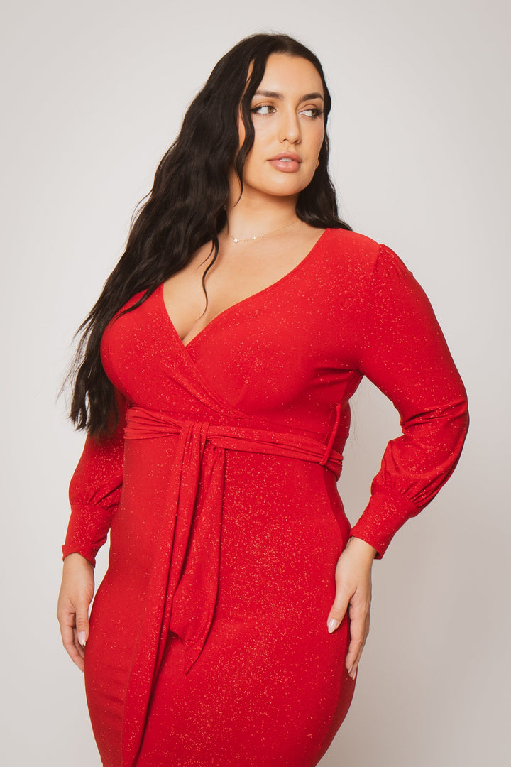 Blue Leopard Dresses Plus Size Starlit Cinch Dress - Red