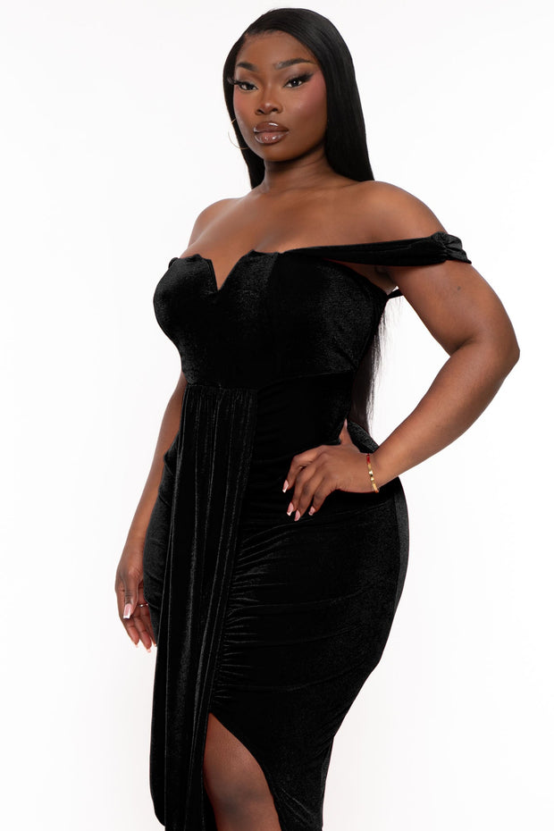 Curvy Sense Dresses Plus Size Stella Front Drape Dress - Black