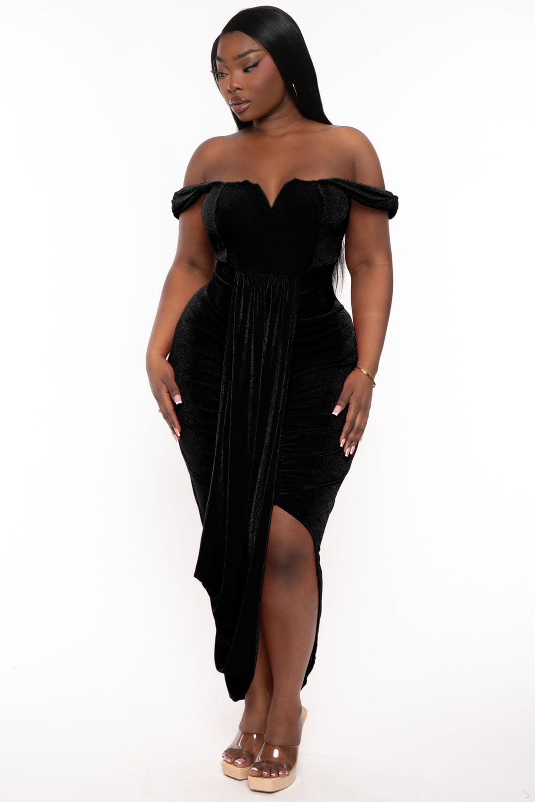 Plus Size Larisa Strapless Flare Dress- Black