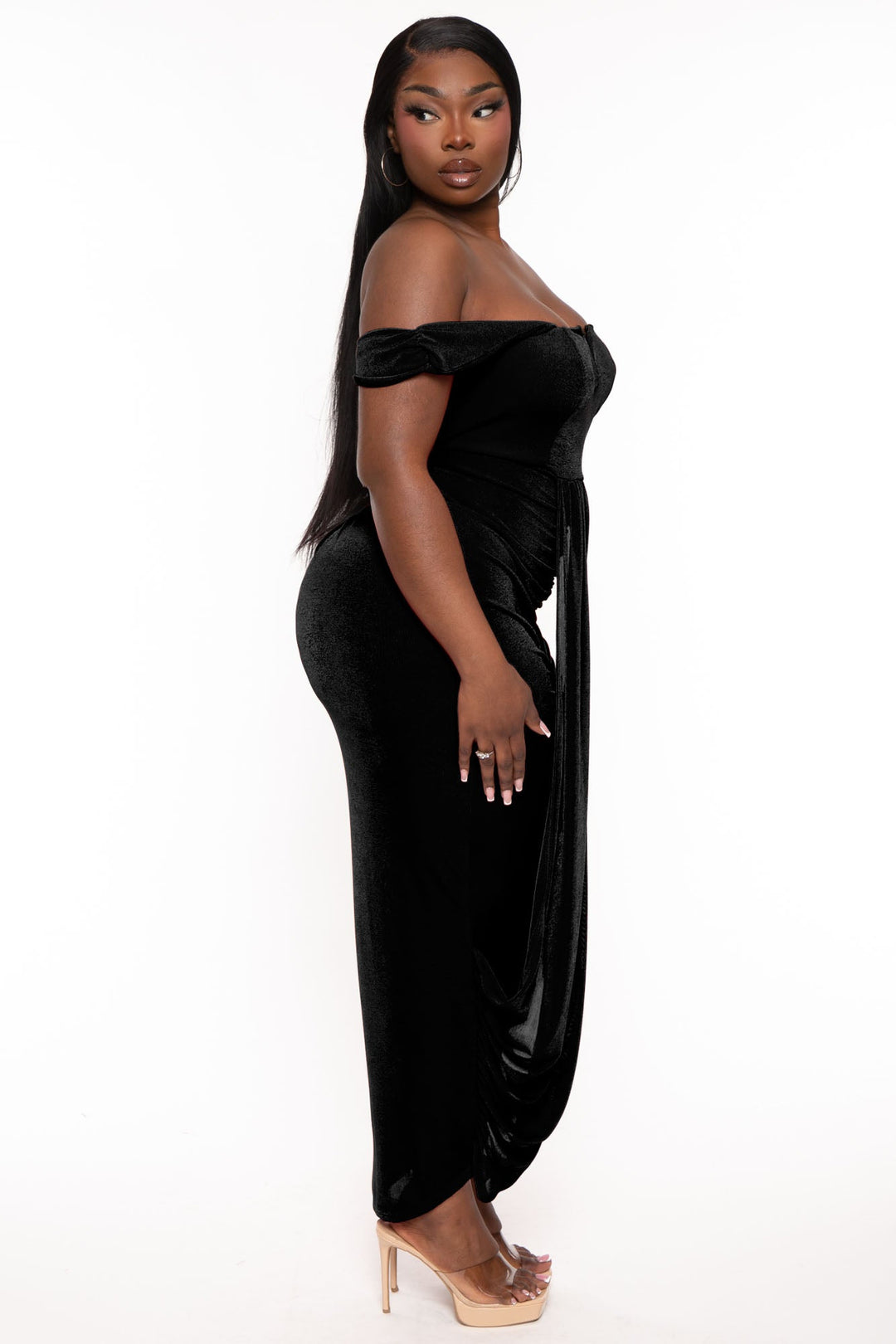 Plus Size Stella Front Drape Dress - Black – Curvy Sense