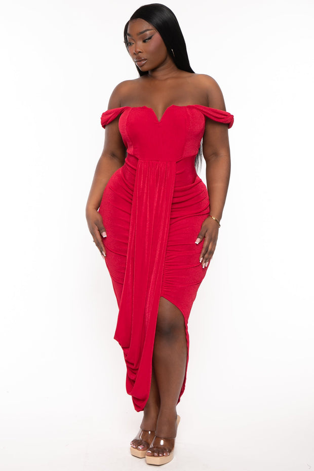 Curvy Sense Dresses 1X / Red Plus Size Stella Front Drape Dress - Red