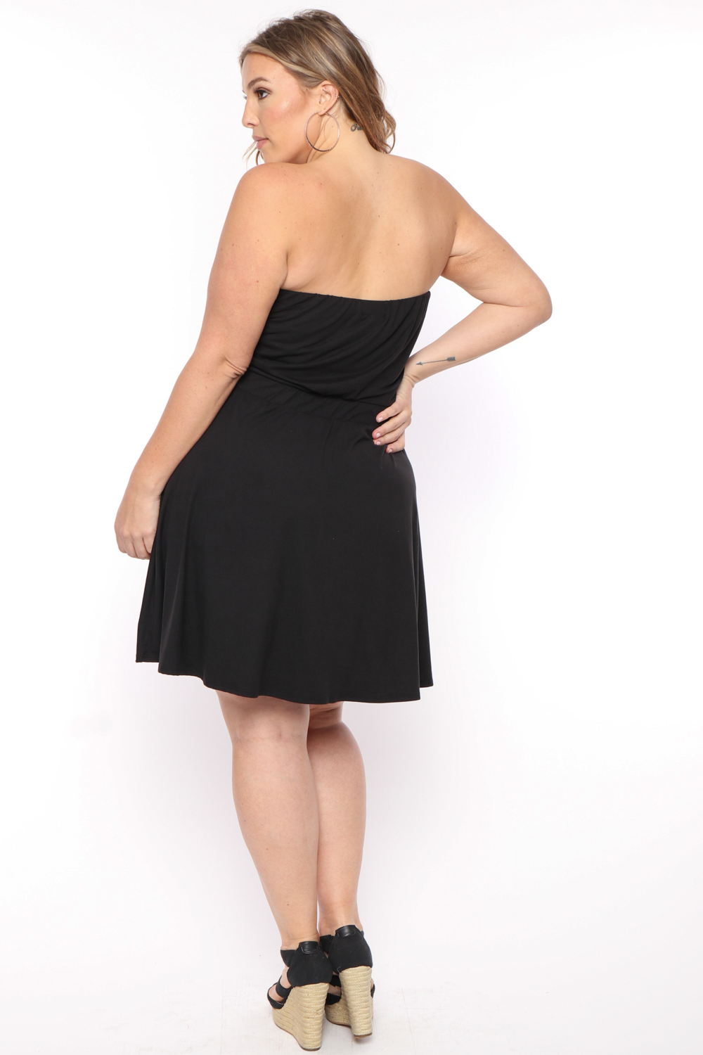 Curvy Sense Dresses Plus Size Strapless Belted Flare Dress - Black