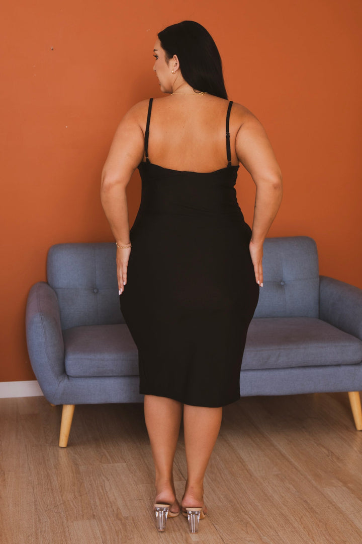 Bluebell Dresses Plus Size Sultry Nights Ruched Midi Dress - Black