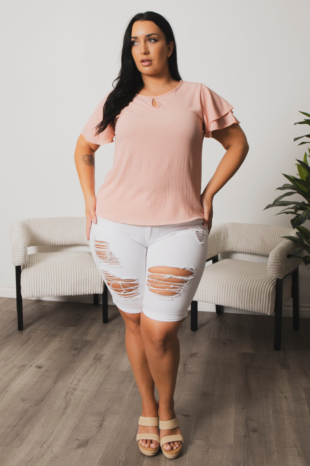 Moa Collection Dresses Plus Size Sunset Breeze Flutter Sleeve Top - Mauve